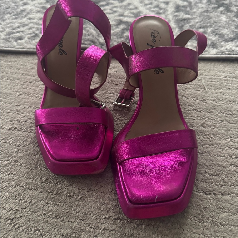 Free People Pink Metallic Platform Heels